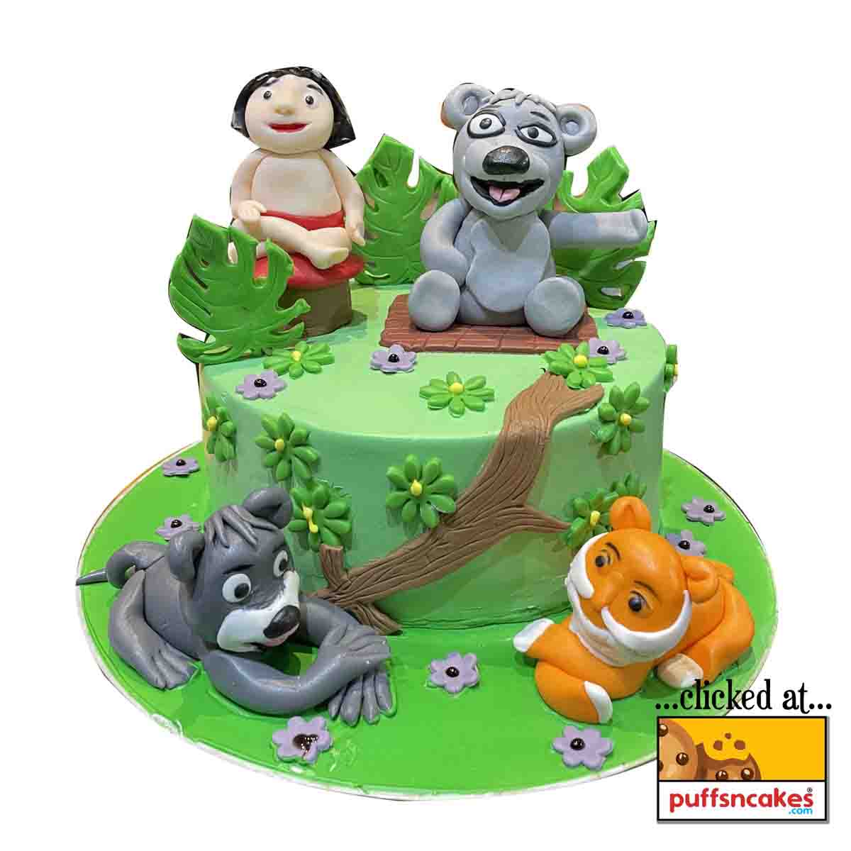 (1378) Mowgli Sher Khan Jungle Book Theme Semi Fondant Cake